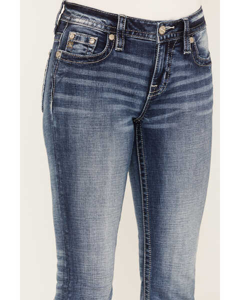 Image #4 - Miss Me Women's Dark Wash Mid Rise Horseshoe Blowout Sequin Bootcut Jeans, , hi-res