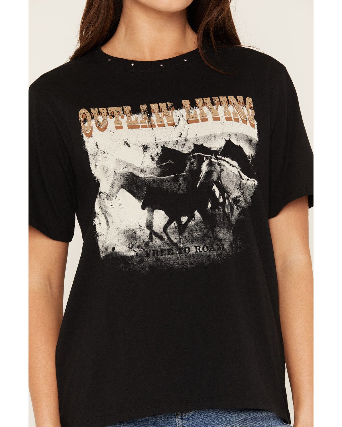 Image #3 - Idyllwind Women's Outlaw Living Short Sleeve Graphic Tee, Black, hi-res