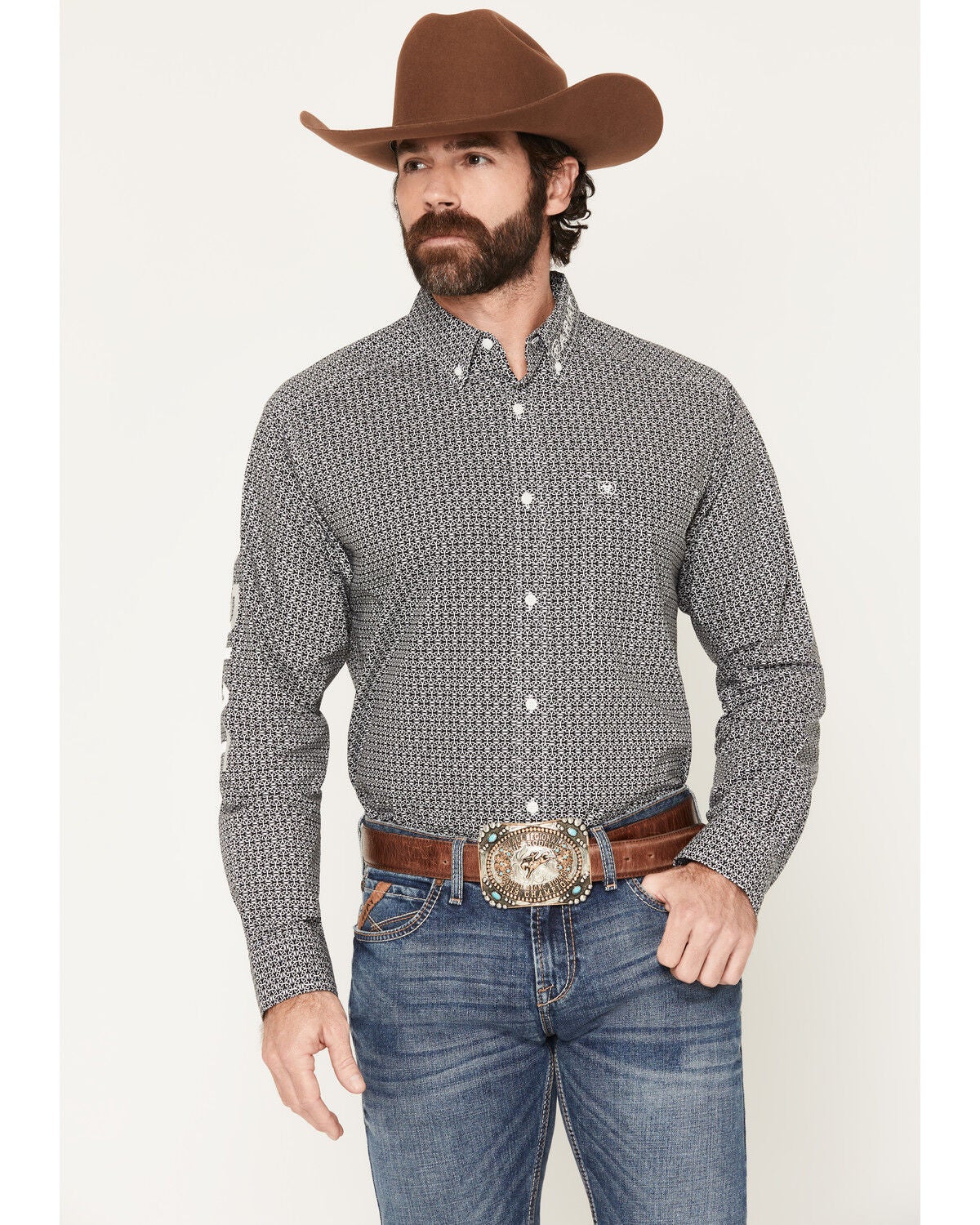 Ariat Men's Team Dawson Geo Print Long Sleeve Button-Down Western Shirt - Tall, Black, hi-res