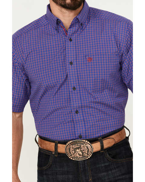 Image #3 - Ariat Men's Jameson Plaid Print Short Sleeve Button-Down Western Shirt - Tall, Dark Blue, hi-res