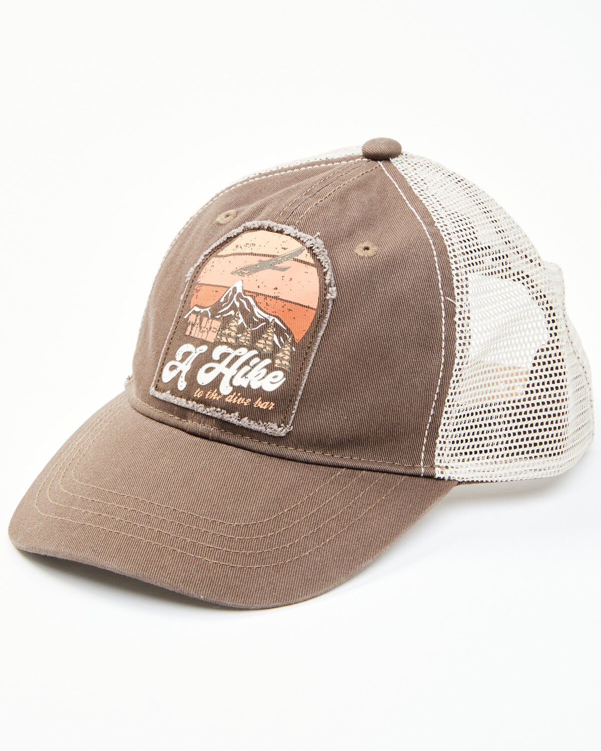 Image #1 - Shyanne Women's Take A Hike Embroidered Patch Mesh-Back Ball Cap, Dark Brown, hi-res