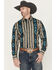Image #1 - Wrangler Men's Checotah Southwestern Print Long Sleeve Snap Western Shirt - Tall, Teal, hi-res