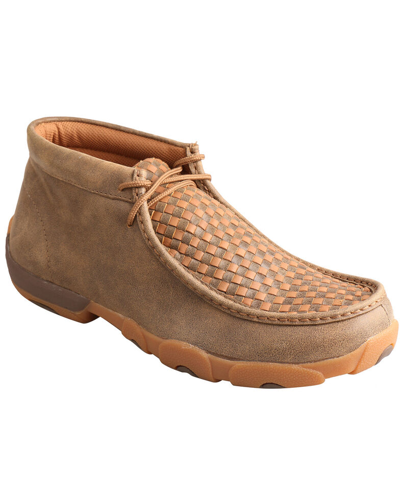 Twisted X Men's Brown and Tan Checkerboard Driving Mocs, Bomber, hi-res