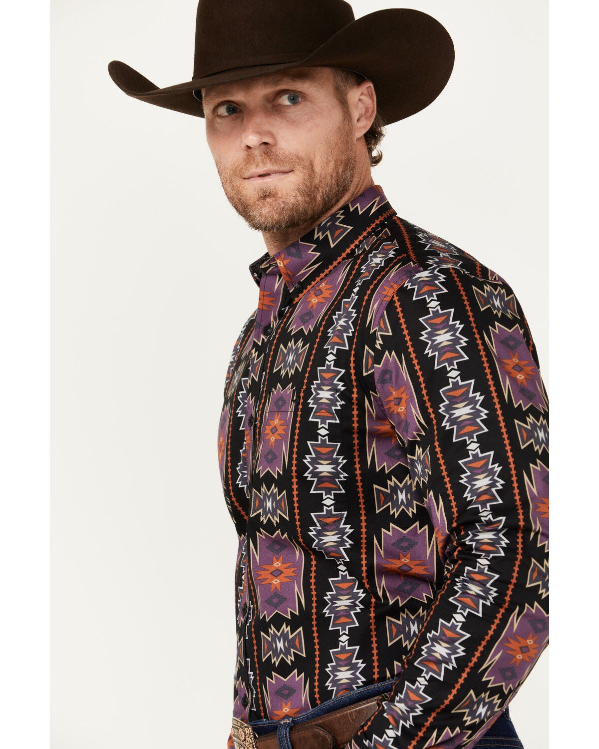 Image #2 - RANK 45&reg; Men's Great Fall Southwestern Print Long Sleeve Button-Down Western Shirt, Black, hi-res