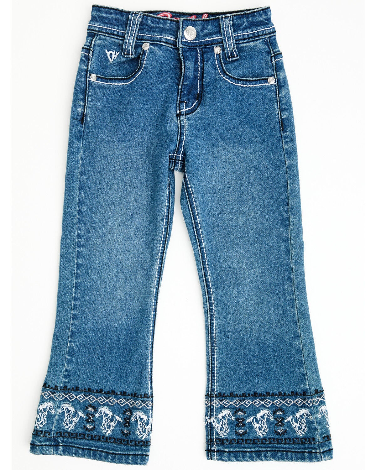 Image #1 - Cowgirl Hardware Toddler Girls' Medium Wash Running Horse Embroidered Bootcut Stretch Denim Jeans, Medium Wash, hi-res