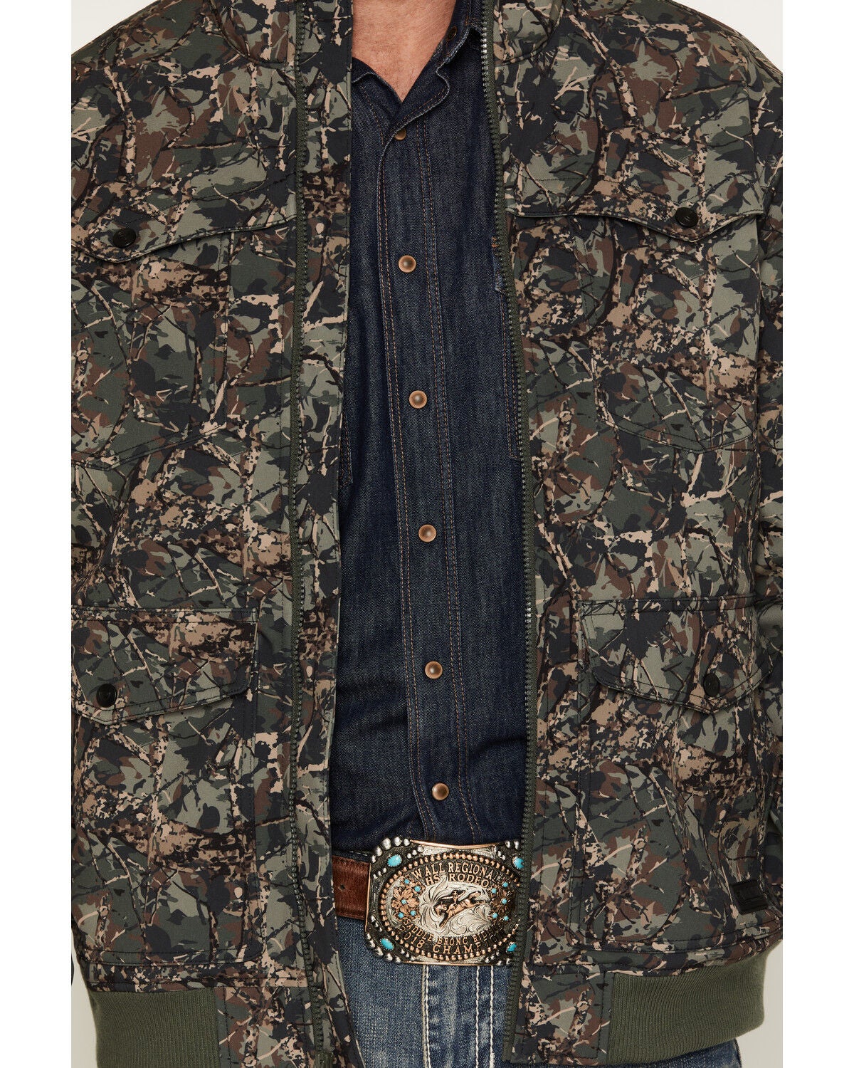 Image #3 - Rock & Roll Denim Men's Camo Print Softshell Jacket, Olive, hi-res