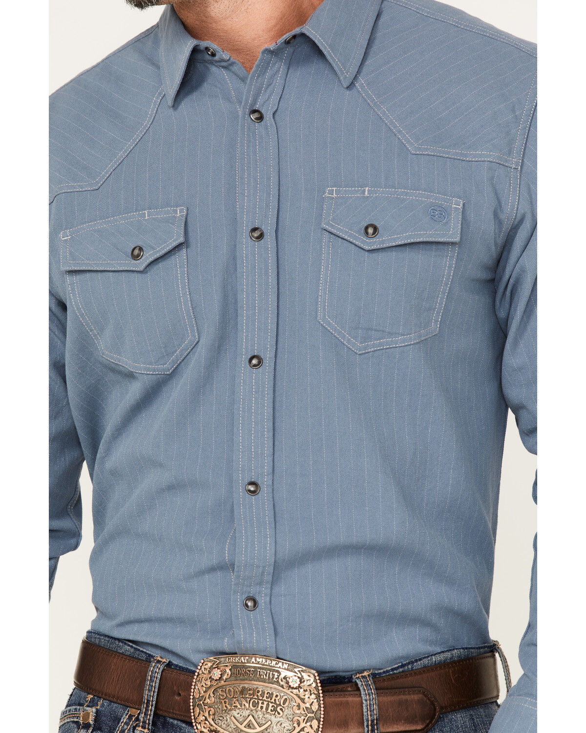 Image #3 - Blue Ranchwear Men's Ticking Stripe Snap Western Workshirt, Blue, hi-res