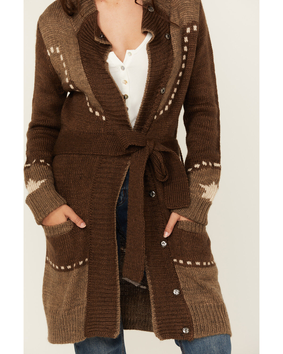 Image #3 - Stetson Women's Retro Long Sleeve Snap Cardigan, Brown, hi-res