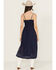 Image #4 - Angie Women's Embroidered Knot Front Midi Dress, Navy, hi-res
