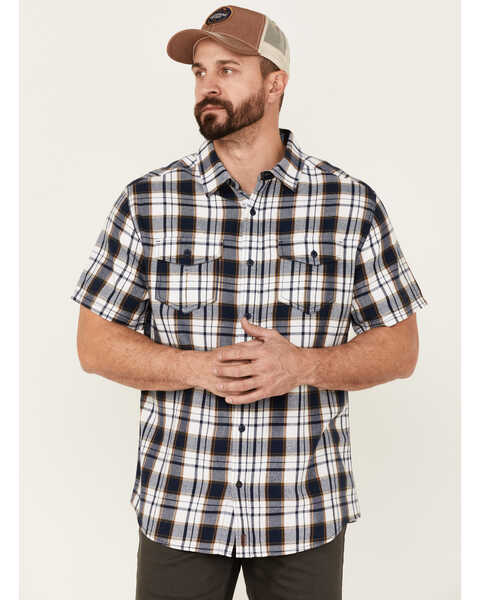 Brothers and Sons Men's Large Plaid Short Sleeve Button-Down Western Shirt , Navy, hi-res