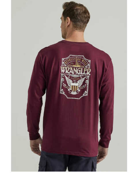 Wrangler Men's FR Eagle Long Sleeve Graphic T-Shirt , Wine, hi-res