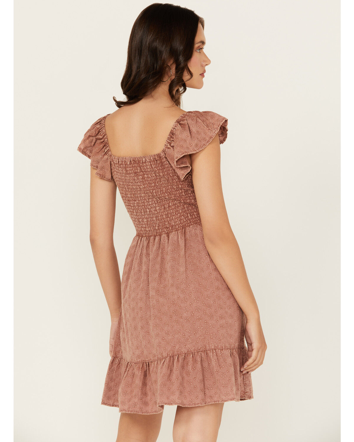 Image #4 - Angie Women's Eyelet Knot Front Mini Dress, Mauve, hi-res