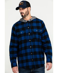  Hawx Men's Blue Monteta Plaid Hooded Long Sleeve Shirt Work Jacket - Tall , Blue, hi-res