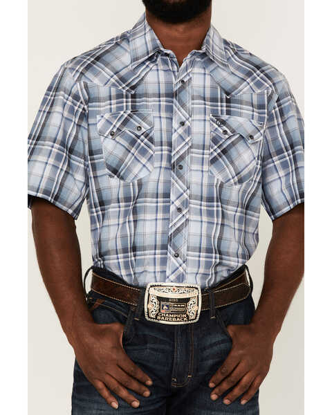 Image #3 - Wrangler Retro Men's Large Plaid Print Short Sleeve Snap Western Shirt , Blue, hi-res