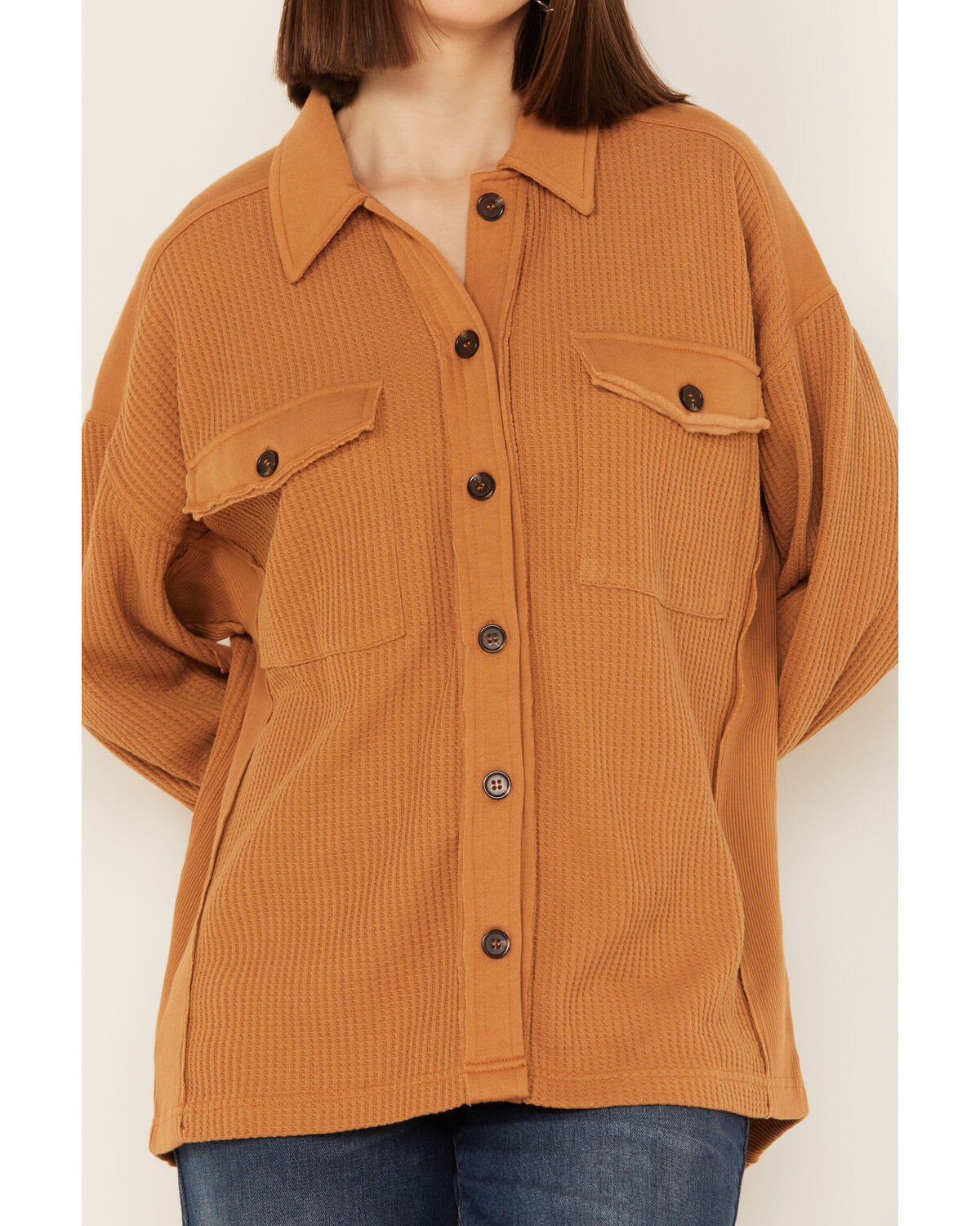 Image #3 - Cleo + Wolf Women's Oversized Knit Button Up Shirt, Lt Brown, hi-res