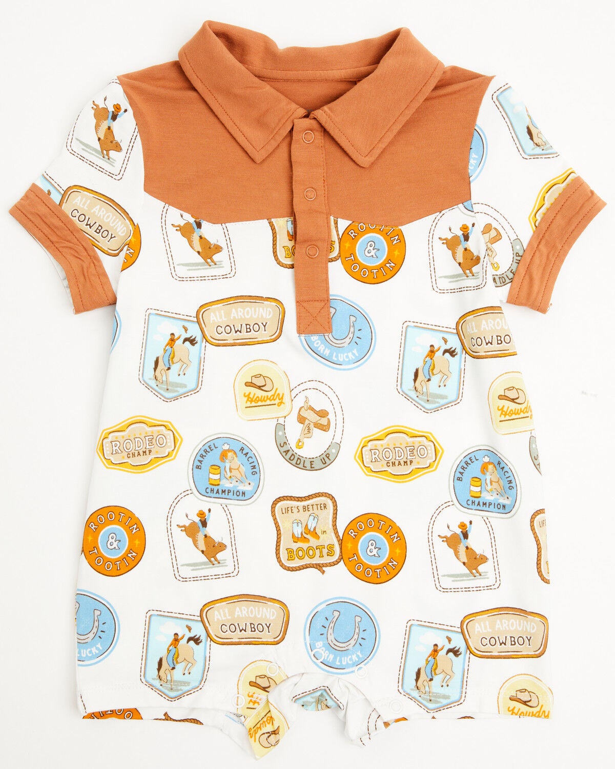 Angel Dear Infant Boys' Rodeo Patches Short Sleeve Snap Onesie, White, hi-res