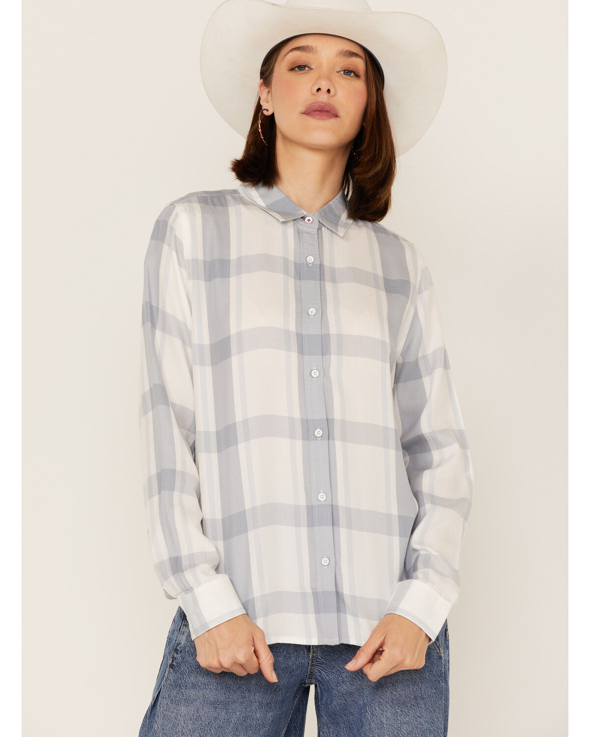 Image #1 - Flag & Anthem Women's Desert Son Long Sleeve Plaid Shirt, Blue/white, hi-res