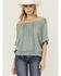 Image #1 - Band Of The Free Women's Solid Short Sleeve Off The Shoulder Blouse, Blue, hi-res