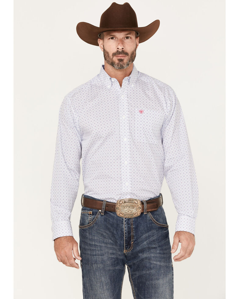 Ariat Men's WF Sloan Geo Print Long Sleeve Western Shirt , White, hi-res