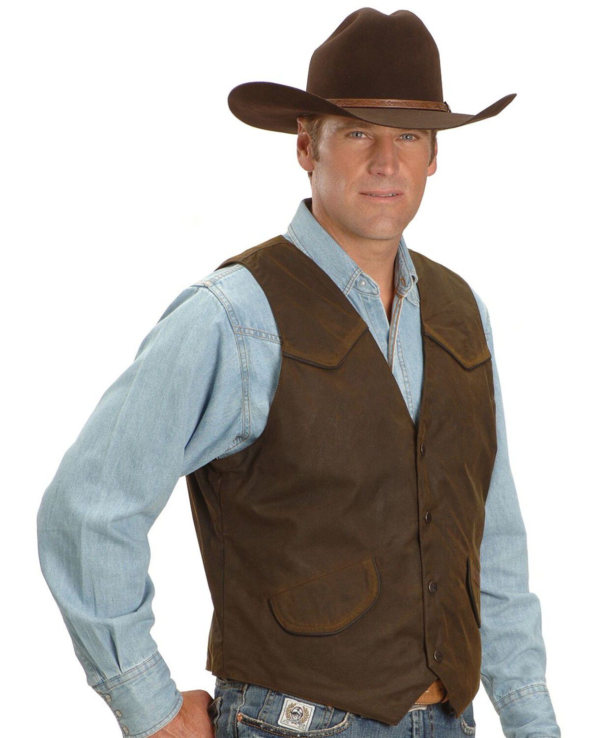 Outback Trading Co. Cliff Dweller Berber Lined Oilskin Vest, Bronze, hi-res