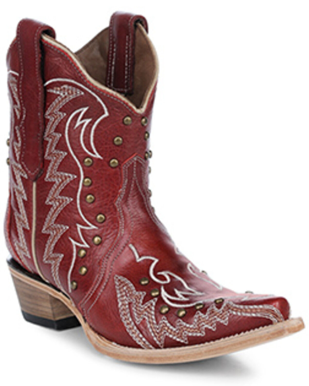 Image #1 - Circle G Women's Studded Ankle Boots - Snip Toe, Red, hi-res