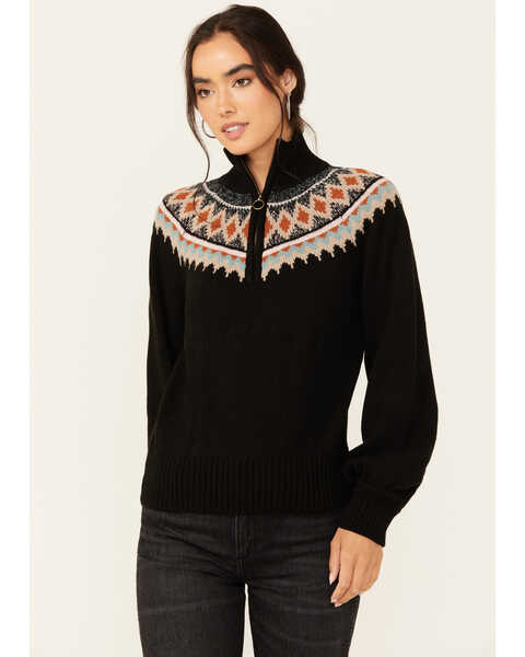 Shyanne Women's Extra Zip Front Mock Neck Sweater , Black, hi-res