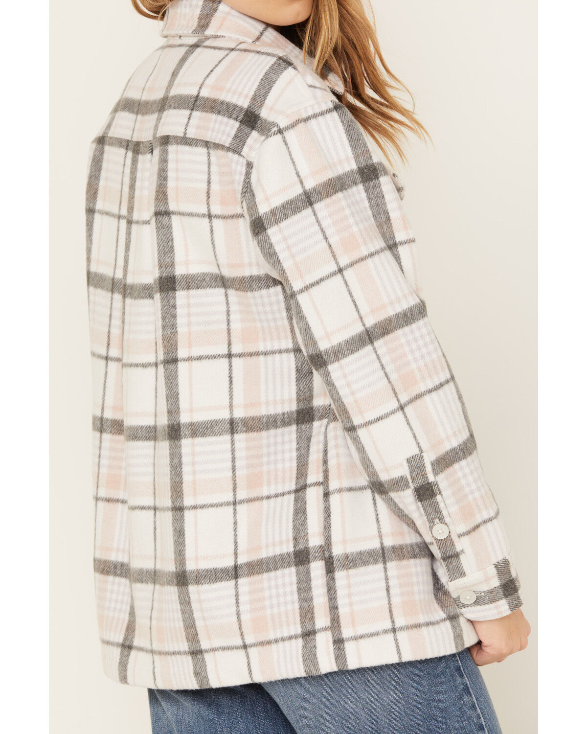 Image #4 - Cleo + Wolf Women's Plaid Print Shacket, Ivory, hi-res