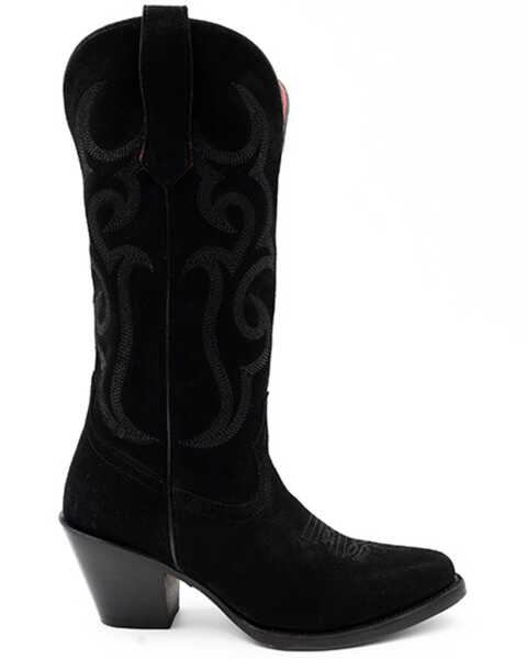 Image #2 - Ferrini Women's Quinn Roughout Western Boots - Medium Toe , Black, hi-res