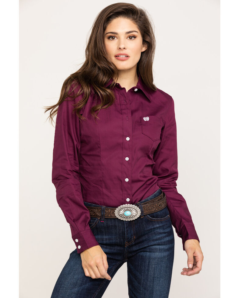 Cinch Women's Burgundy Button Down Long Sleeve Western Shirt , Burgundy, hi-res