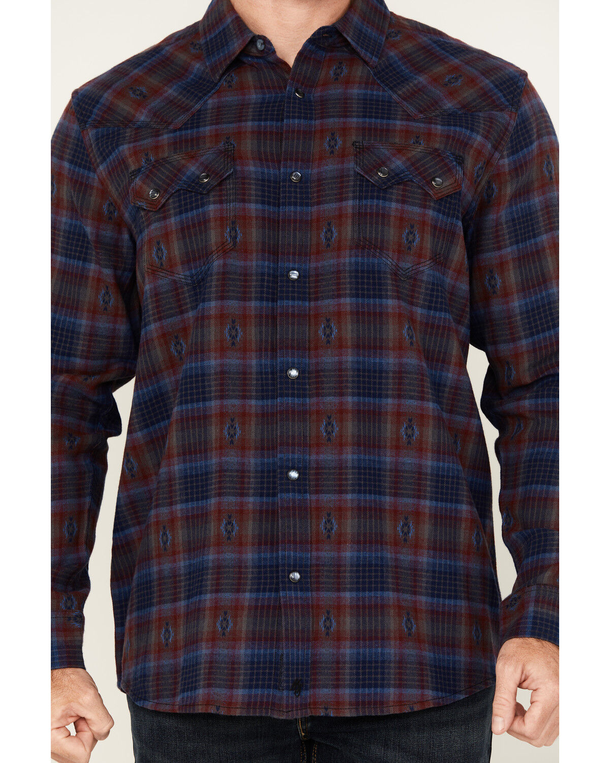 Image #3 - Moonshine Spirit Men's Fireland Dobby Plaid Print Long Sleeve Snap Western Shirt, Burgundy, hi-res
