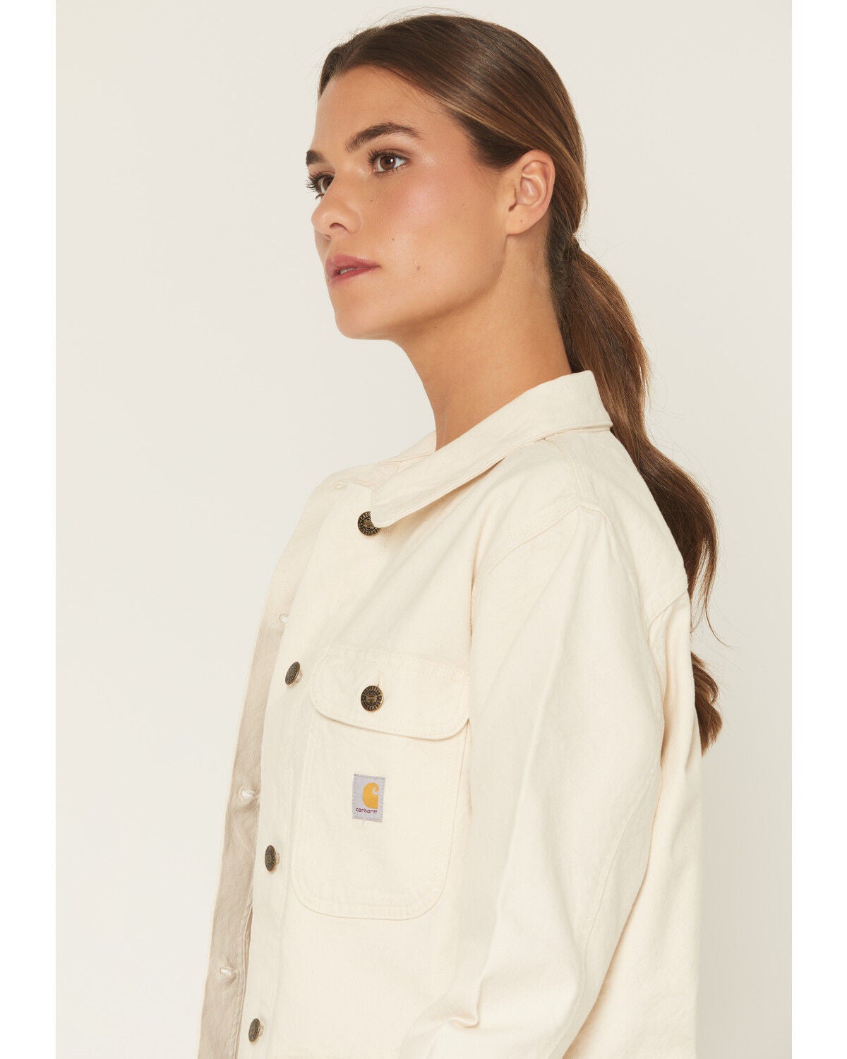 Image #2 - Carhartt Women's Rugged Flex&reg; Loose Fit Canvas Chore Jacket, Cream, hi-res