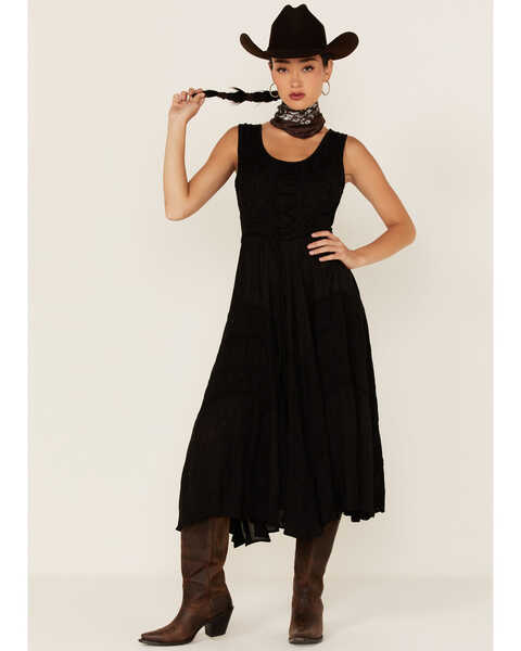 Image #1 - Scully Women's Lace-Up Jacquard Midi Dress, Black, hi-res