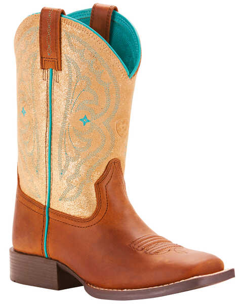 Ariat Girls' Quickdraw Western Boots - Square Toe , Tan, hi-res