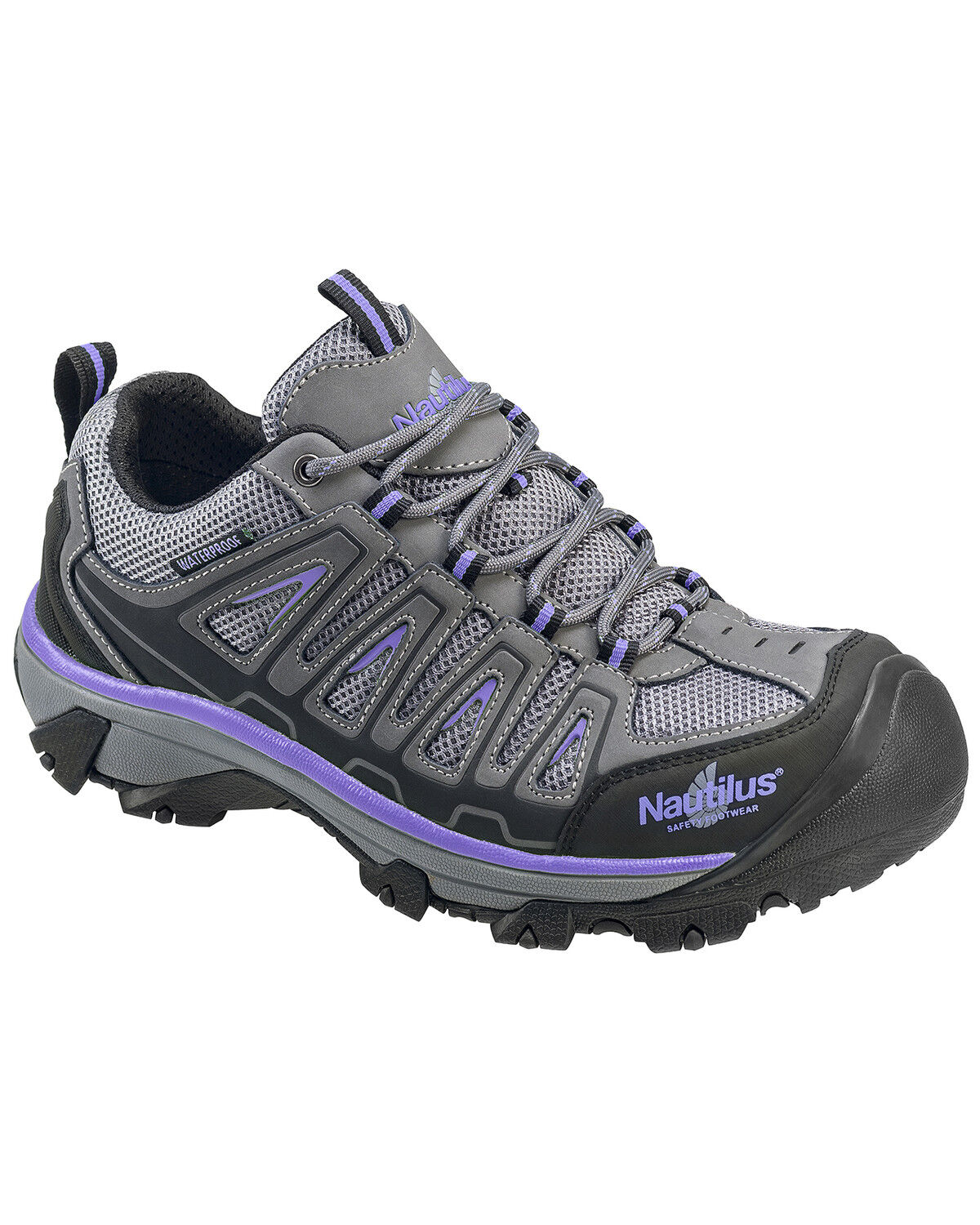 Image #1 - Nautilus Women's Gray and Purple Waterproof Low-Top Work Shoes - Steel Toe, Grey, hi-res