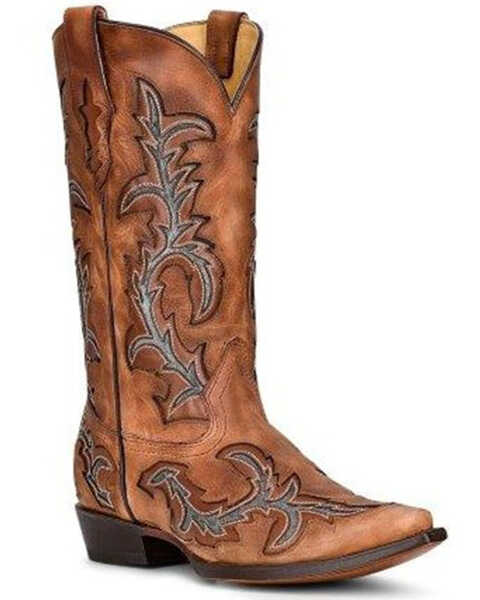 Corral Men's Embroidery & Inlay Western Boots - Snip Toe, Honey, hi-res