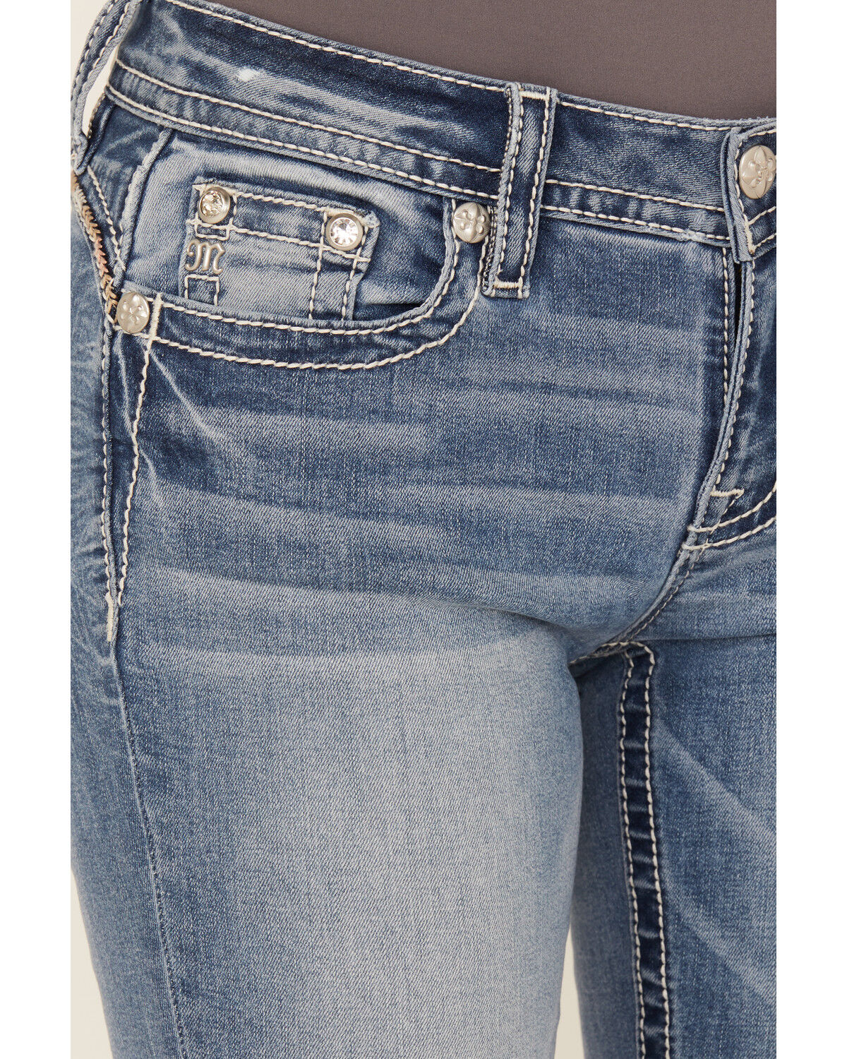 Image #4 - Miss Me Women's Medium Wash Wing Embroidered Bootcut Stretch Jeans, Medium Wash, hi-res