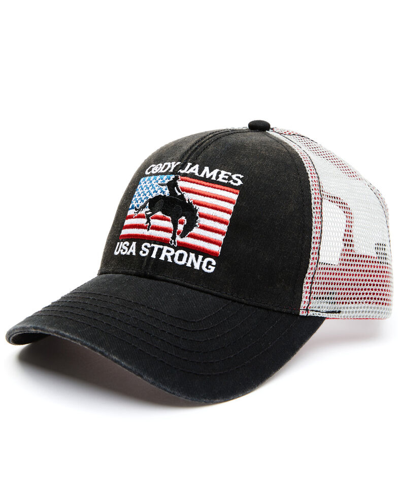 Cody James Men's USA Strong Flag Patch Mesh-Back Ball Cap , Black, hi-res
