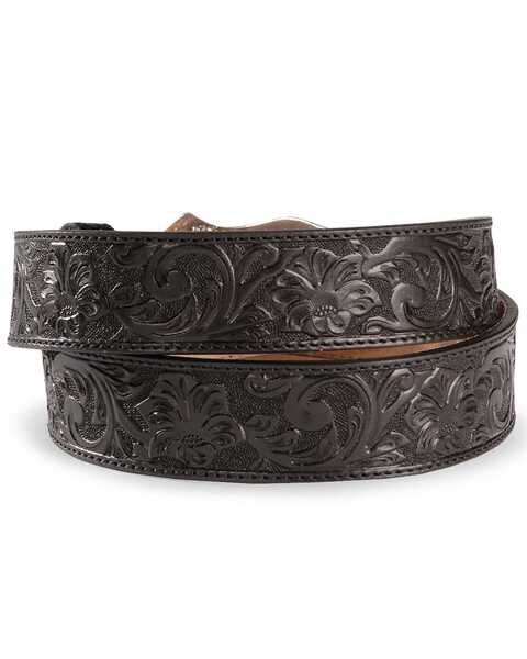 Image #2 - Justin Men's Longhorn Buckle Leather Belt , Black, hi-res