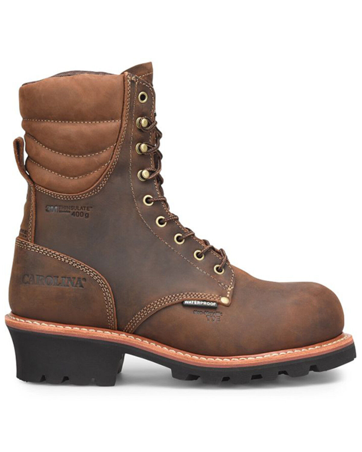 Image #2 - Carolina Men's 9" Hemlock Waterproof 400G Logger Work Boots - Composite Toe, Brown, hi-res