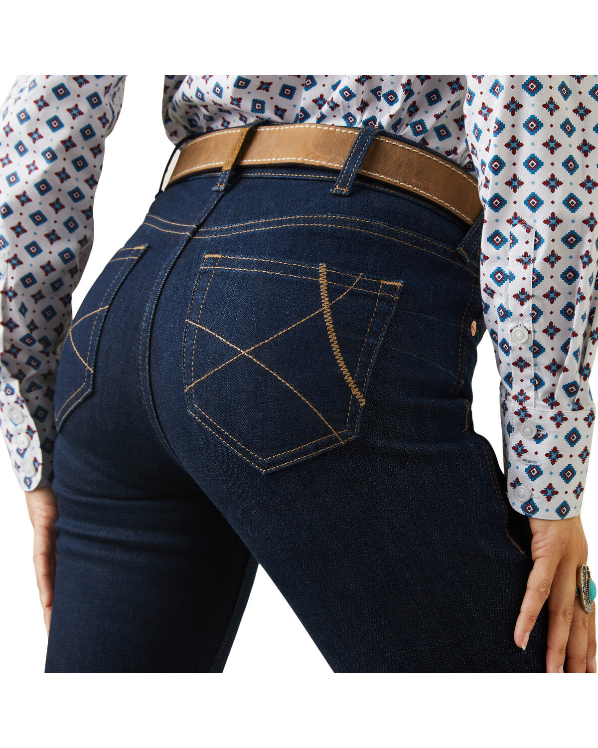 Image #4 - Ariat Women's Dark Wash Mid Rise Ella Stretch Straight Jeans, Blue, hi-res