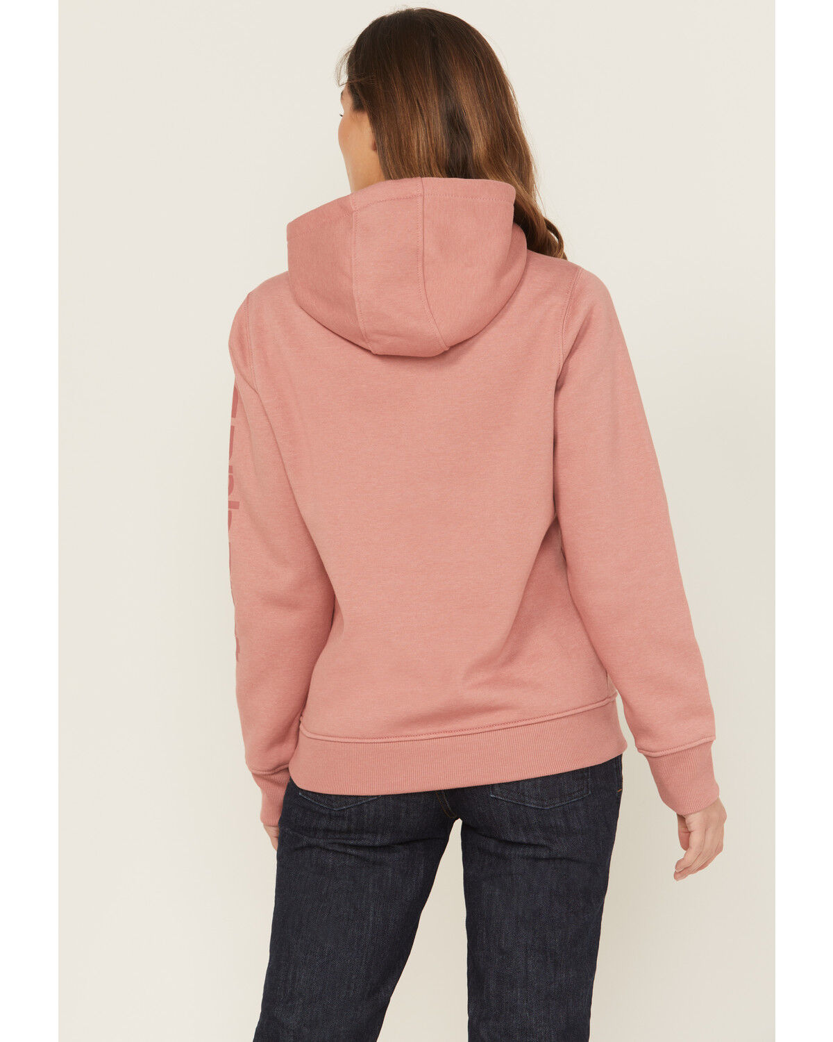 Image #4 - Carhartt Women's Relaxed Fit Midweight Logo Sleeve Graphic Hoodie, Rose, hi-res