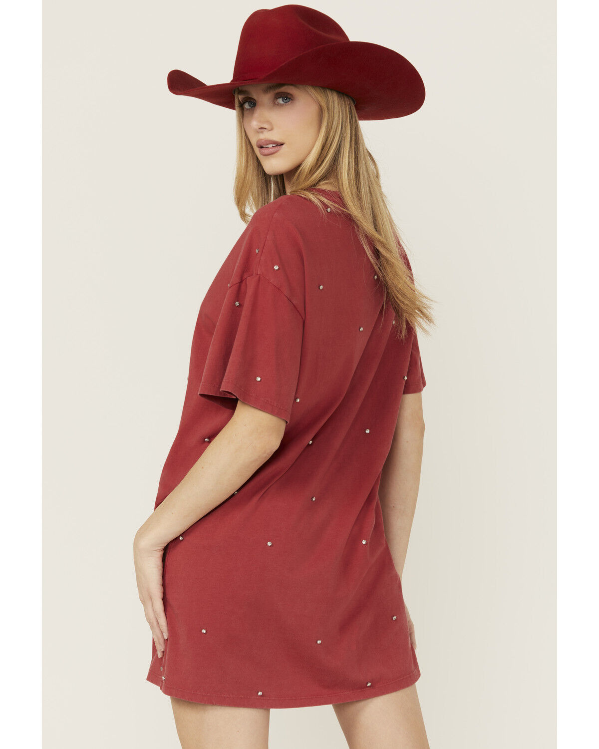 Image #4 - Rock & Roll Denim Women's Rhinestone Short Sleeve T-Shirt Mini Dress, Red, hi-res