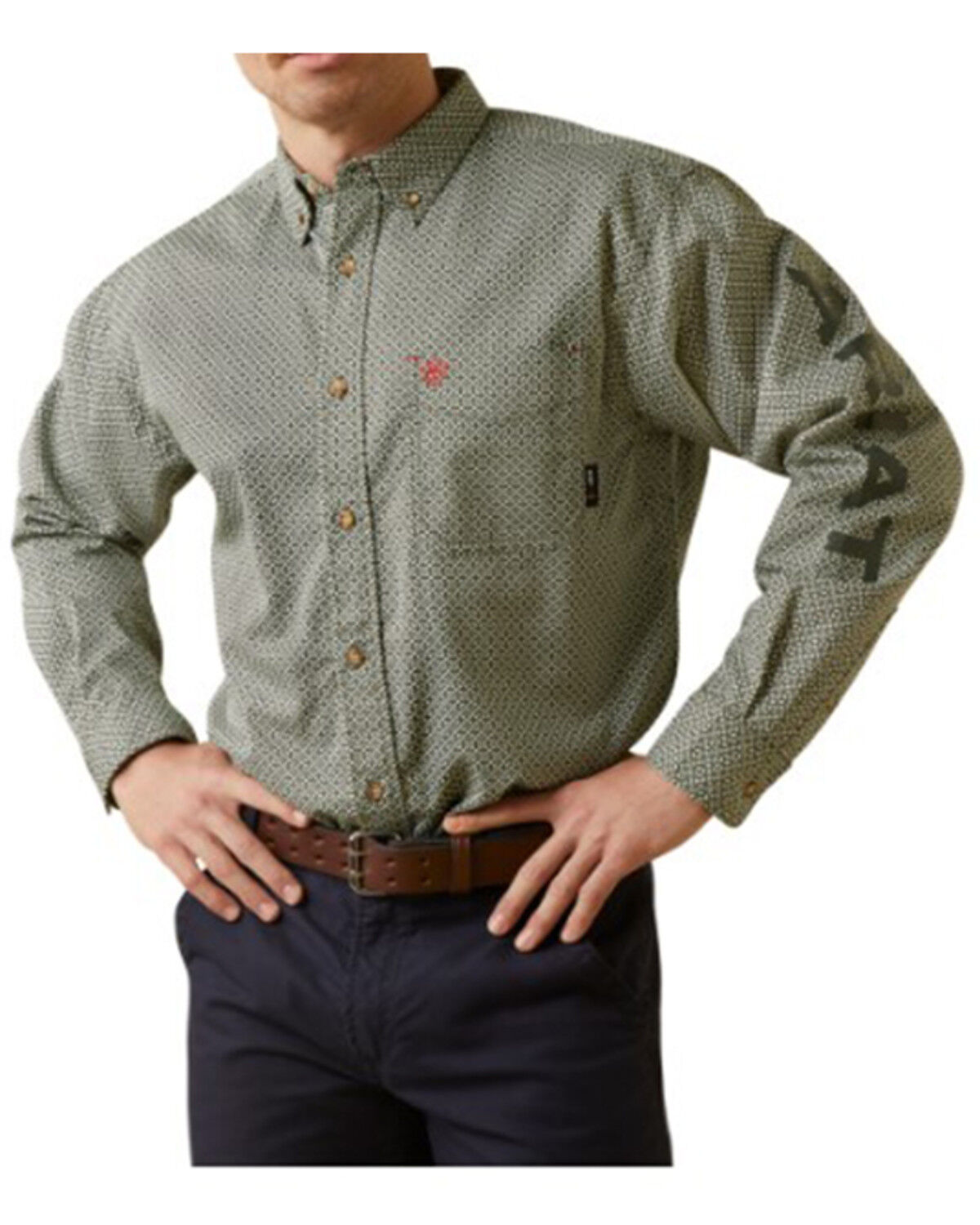 Image #1 - Ariat Men's FR Chisolm Logo Long Sleeve Button-Down Work Shirt, Green, hi-res