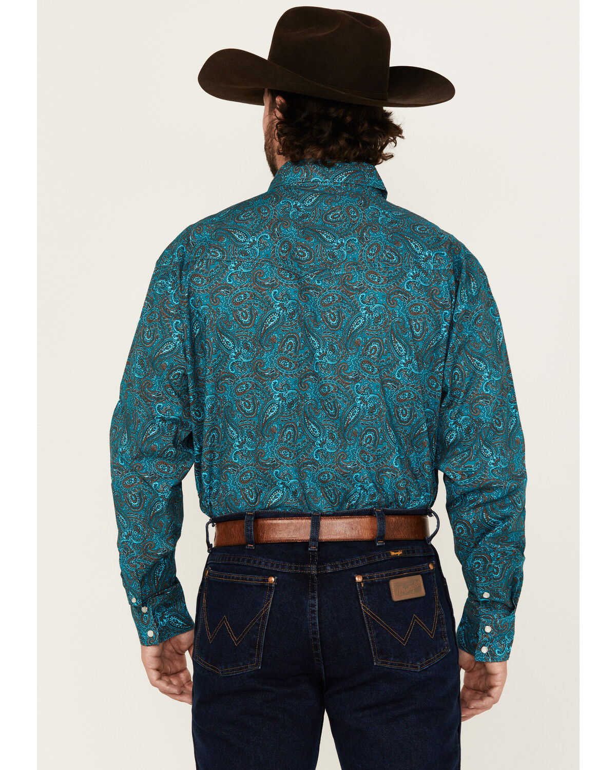 Image #4 - Roper Men's Amarillo Paisley Print Long Sleeve Snap Western Shirt, Turquoise, hi-res