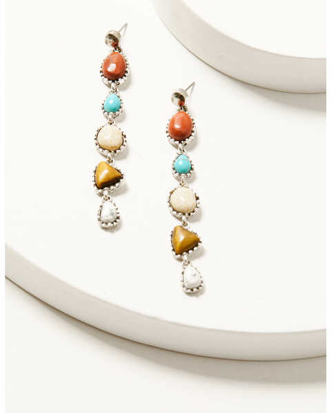 Shyanne Women's Americana Multi-Stone Earrings, Silver, hi-res