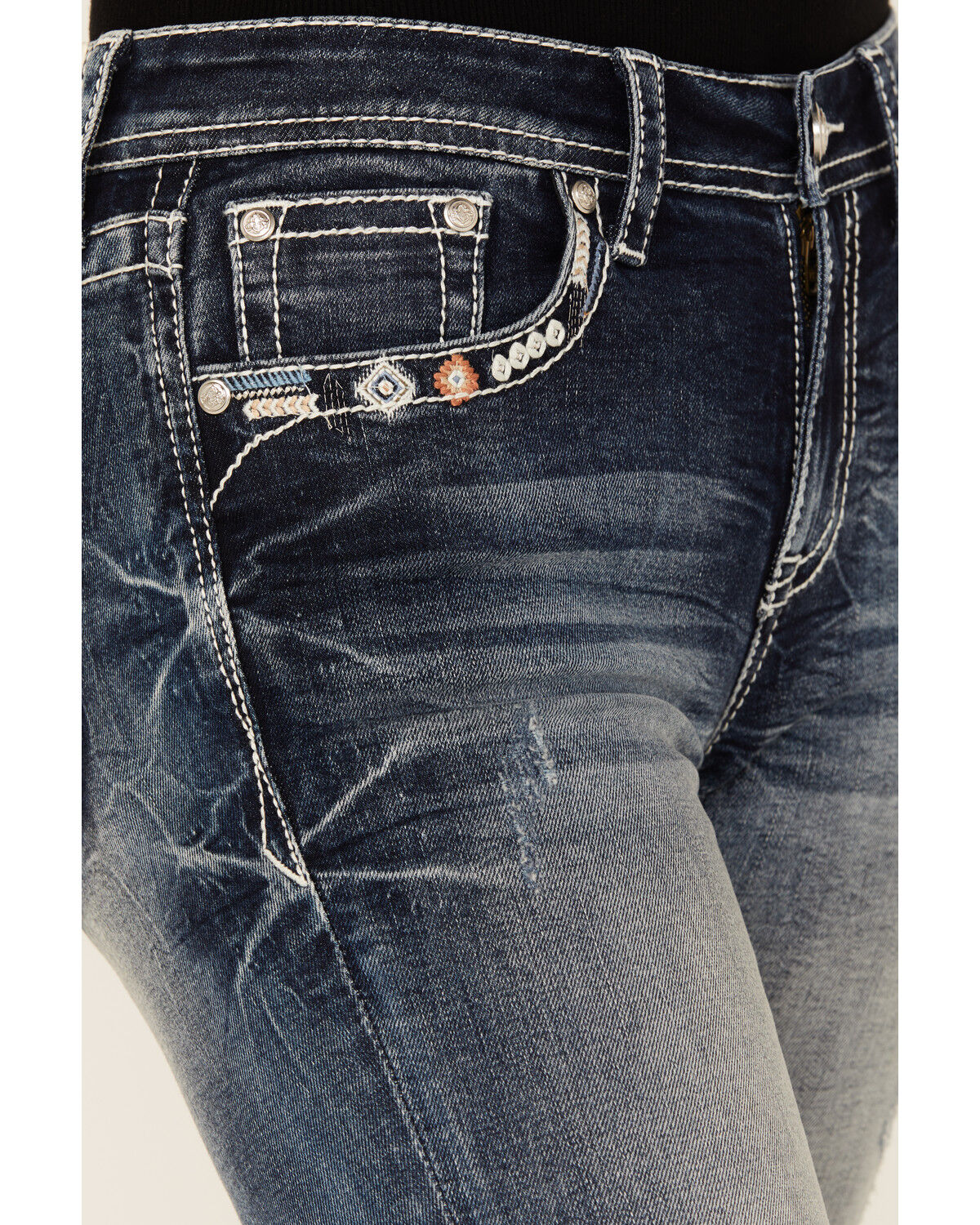 Image #4 - Grace In LA Women's Medium Wash Geo Print Embroidered Mid Rise Bootcut Stretch Denim Jeans, Medium Wash, hi-res