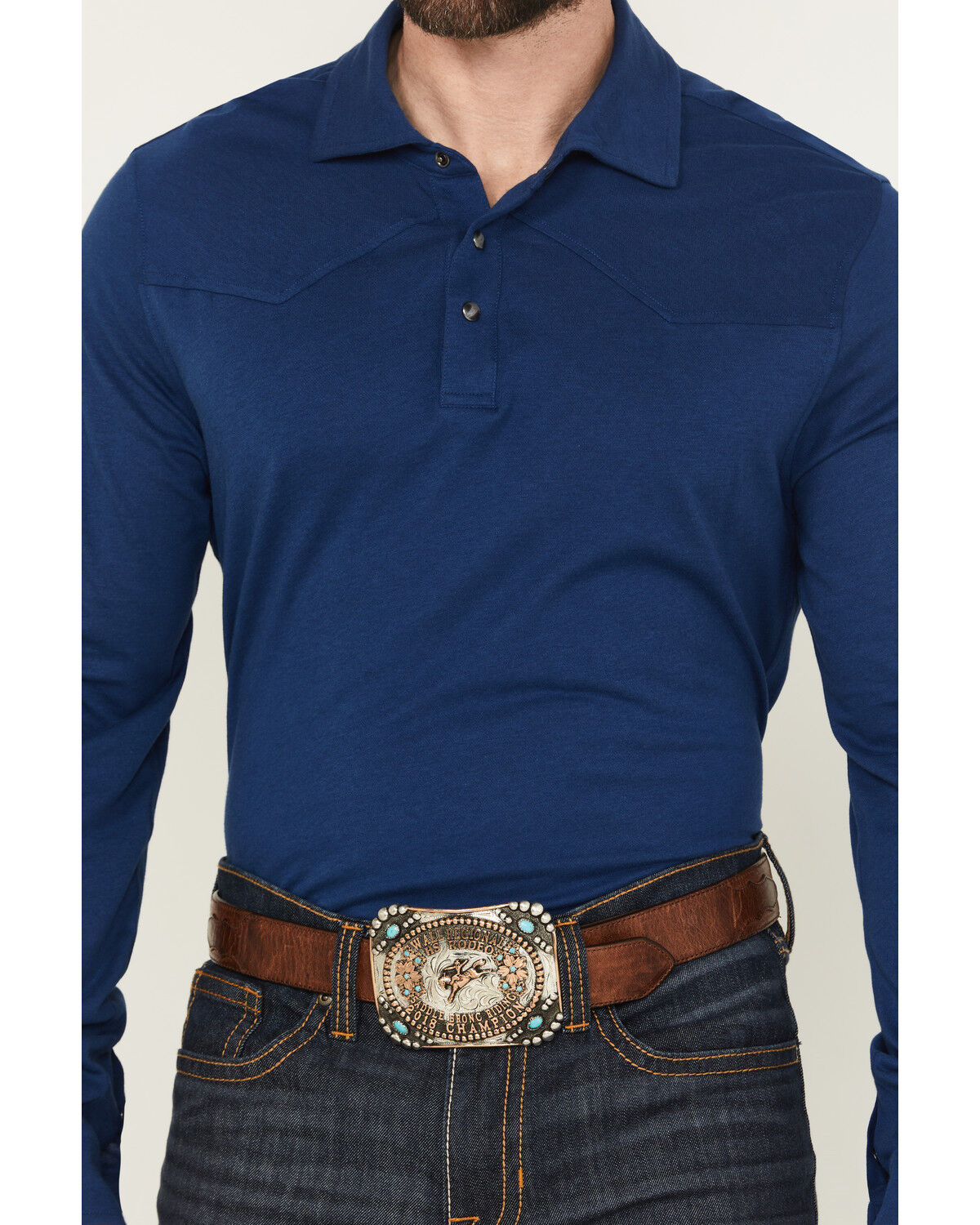 Image #3 - Cody James Black 1978® Men's Drifter Solid Long Sleeve Polo, Blue, hi-res