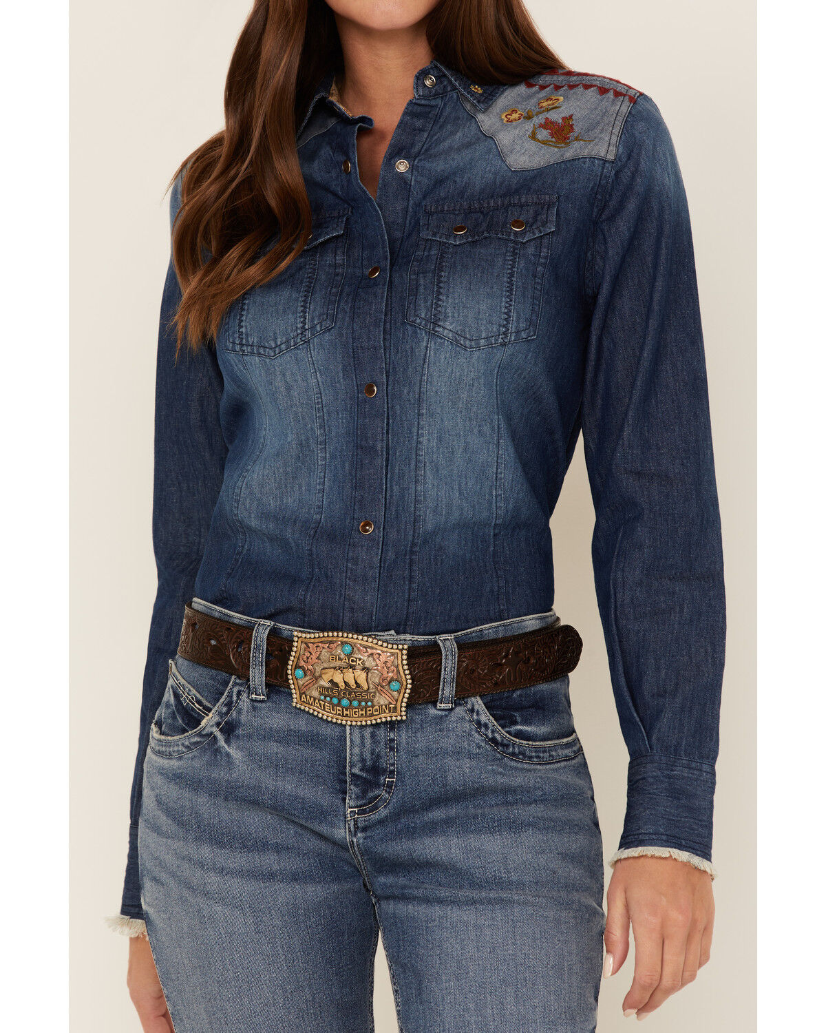 Image #3 - Tasha Polizzzi Women's Arizona Denim Embroidered Shirt, Blue, hi-res