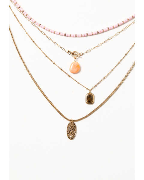 Image #1 - Shyanne Women's 5-piece Gold & Lavender Beaded Pendant Layered Necklace, Bronze, hi-res