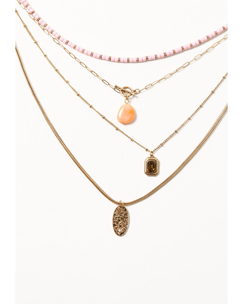Shyanne Women's 5-piece Gold & Lavender Beaded Pendant Layered Necklace, Bronze, hi-res